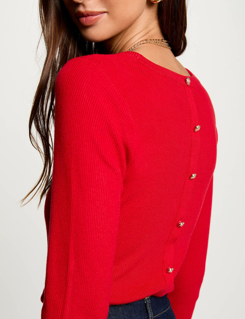 Trui met ronde hals en 3/4 mouwen rood vrouw