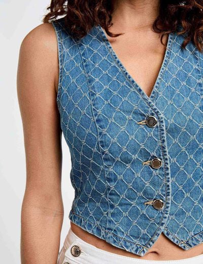 Mouwloos denim gilet stone washed denim vrouw