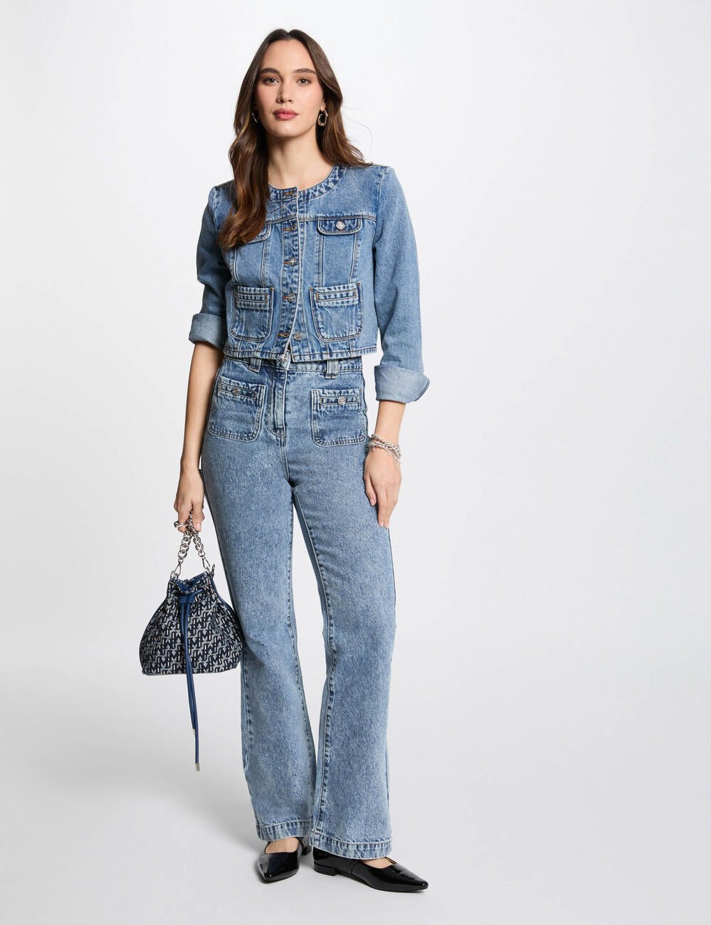Korte spijkerjas dubbel stone washed denim vrouw