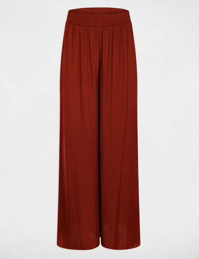 Pantalon large fluide marron cognac femme