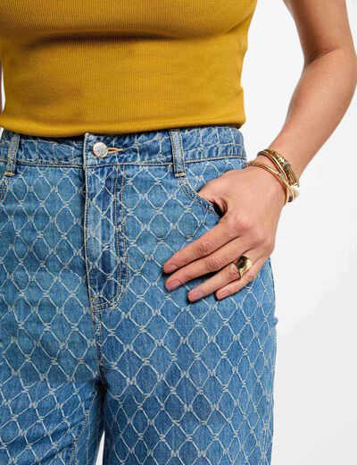 Wijde jeans met print stone washed denim vrouw