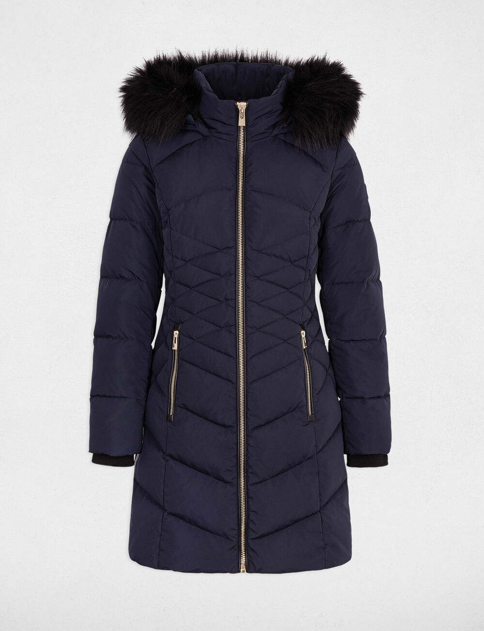 Doudoune longue à capuche marine femme