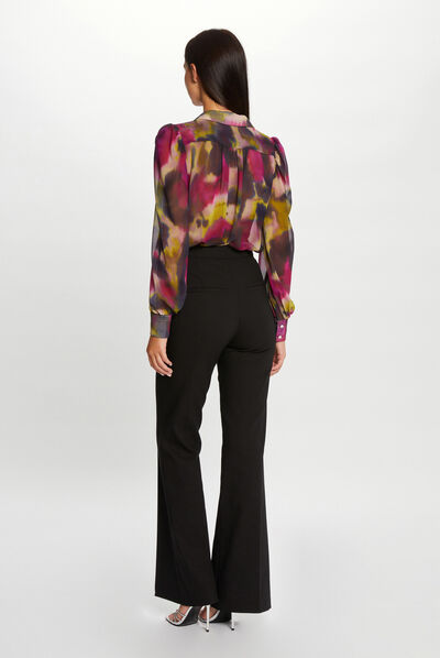 City flare broek met figuurnaden zwart vrouw