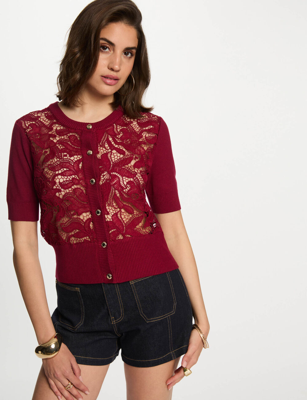 Vest met korte mouwen donker rood vrouw