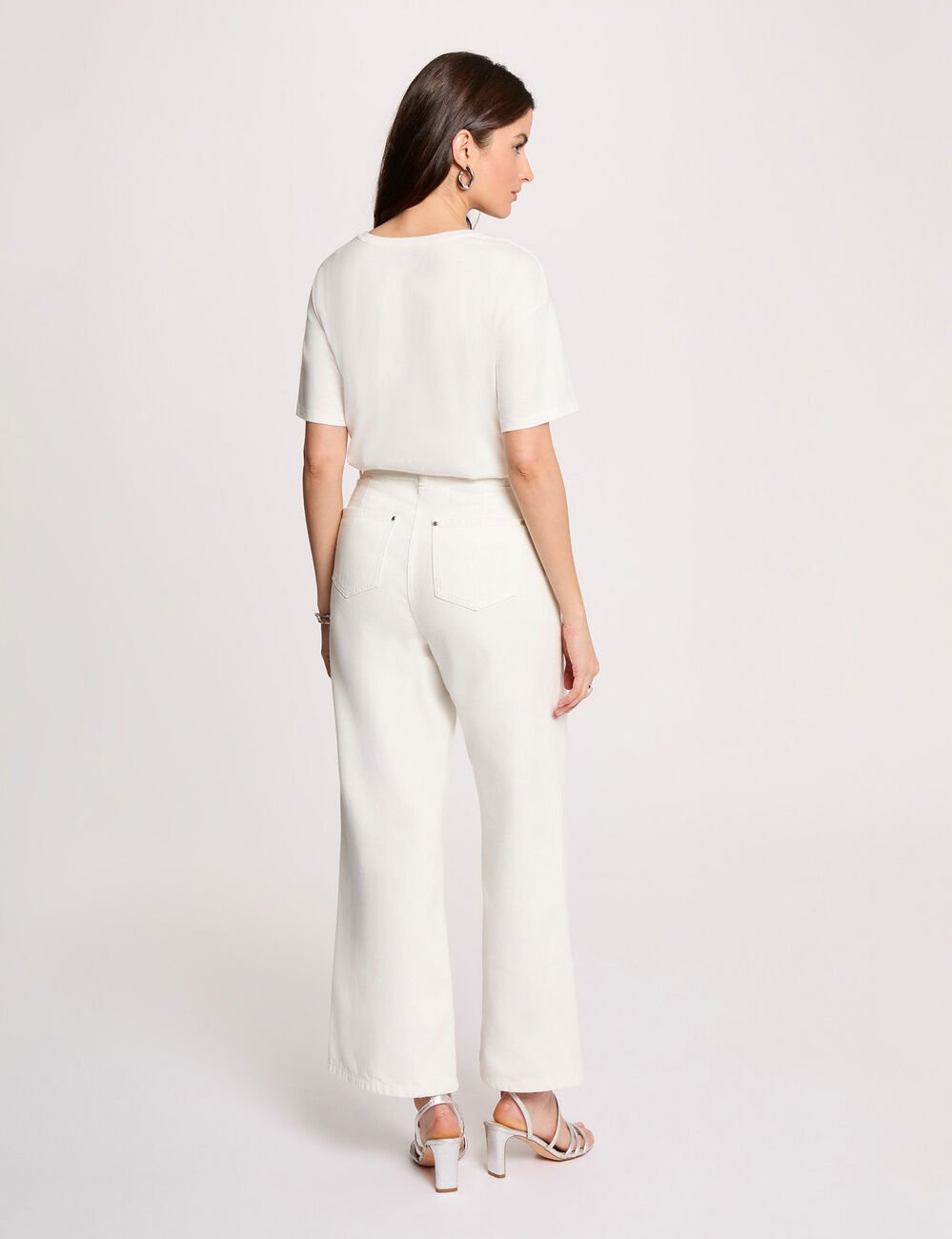 Recht T-shirt met ronde hals helder wit vrouw