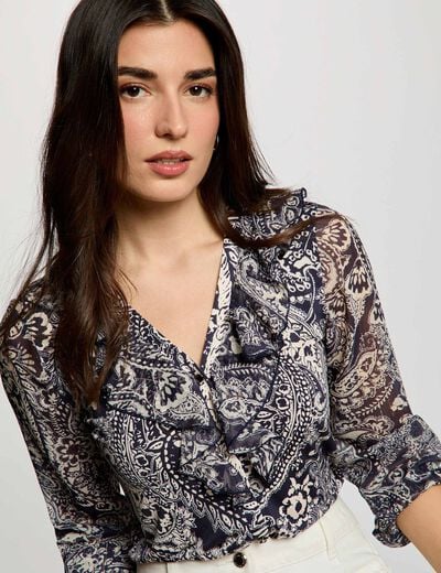 Voile blouse met v-hals helder wit vrouw