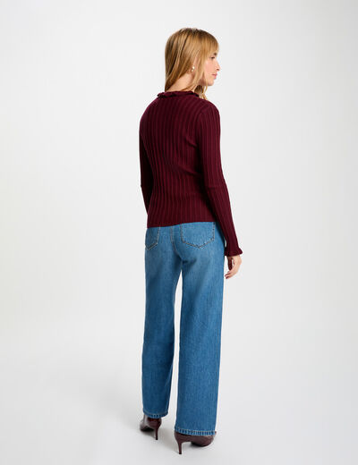 Pull col montant ajusté prune femme