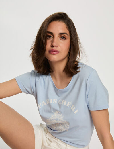 T-shirt à inscription bleu ciel femme