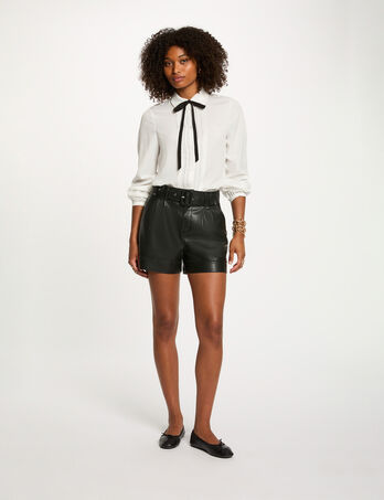 Short ajusté simili cuir noir femme
