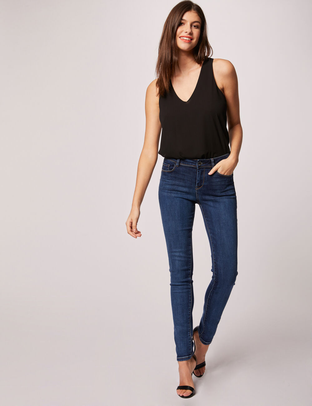 Jeans slim standaard-taille met zakken jean stone vrouw