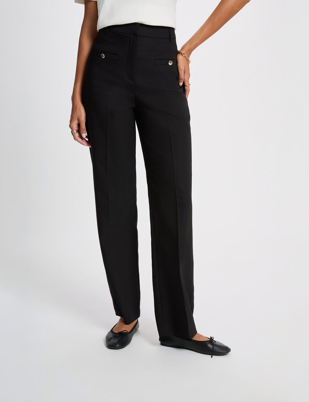 Hoge taille wijde broek zwart vrouw