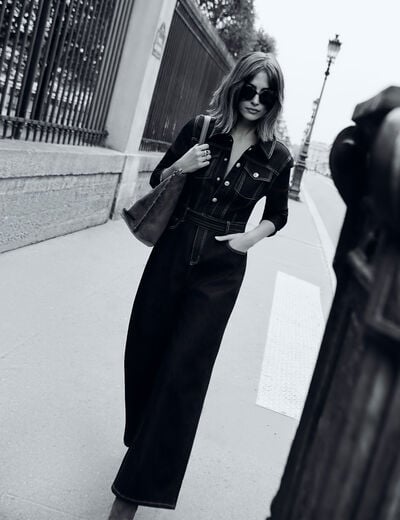 Combinaison jean large denim brut femme