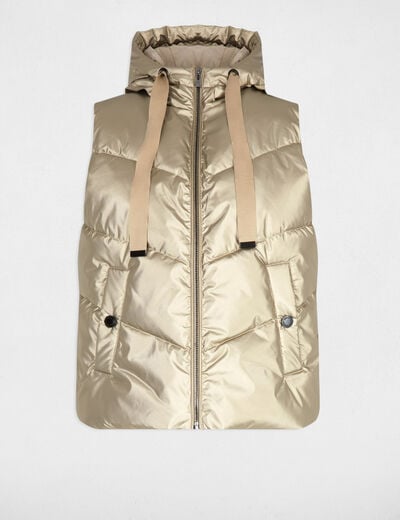 Doudoune brillante sans manches jaune or femme