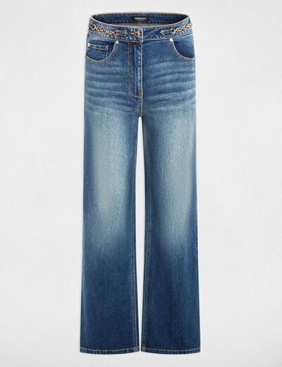 Hoge taille wijde jeans stone washed denim vrouw