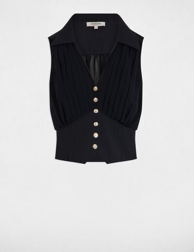 Mouwloze top met plooien marineblauw vrouw