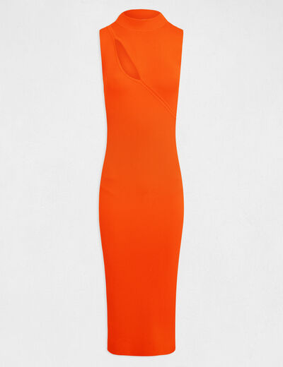 Robe pull longue ajustée avec fente orange femme