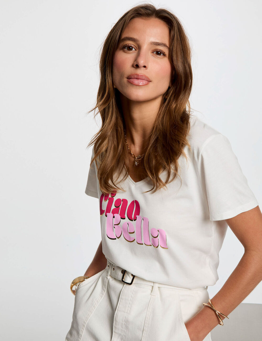T-shirt met opschrift helder wit vrouw