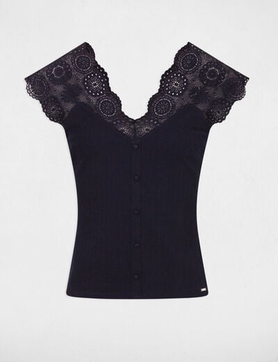 T-shirt manches courtes c&ocirc;tel&eacute; marine femme