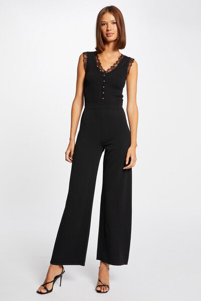 Combinaison large en tricot noir femme