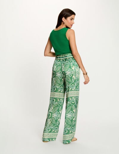 Pantalon large taille haute multicolore femme