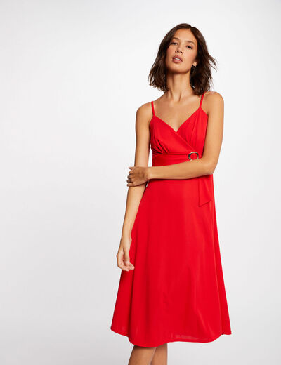 Rechte lange jurk met gespdetail rood vrouw