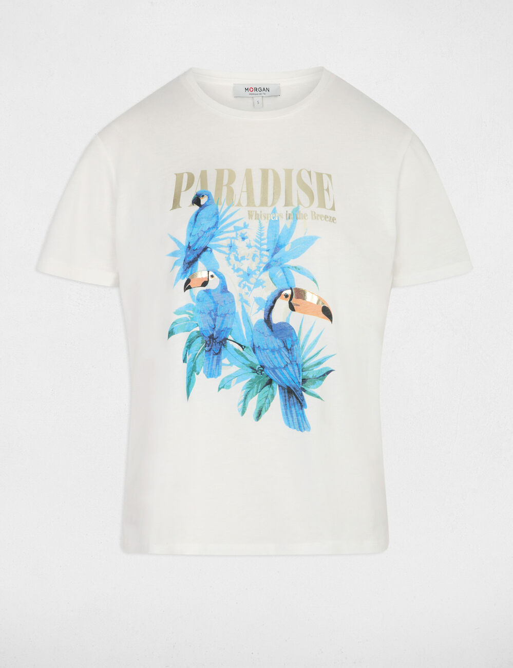 T-shirt met ronde hals en print helder wit vrouw