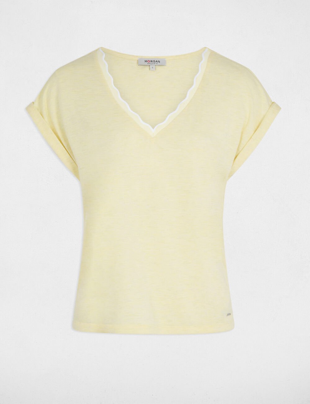 V-hals T-shirt met korte mouwen pastel geel vrouw