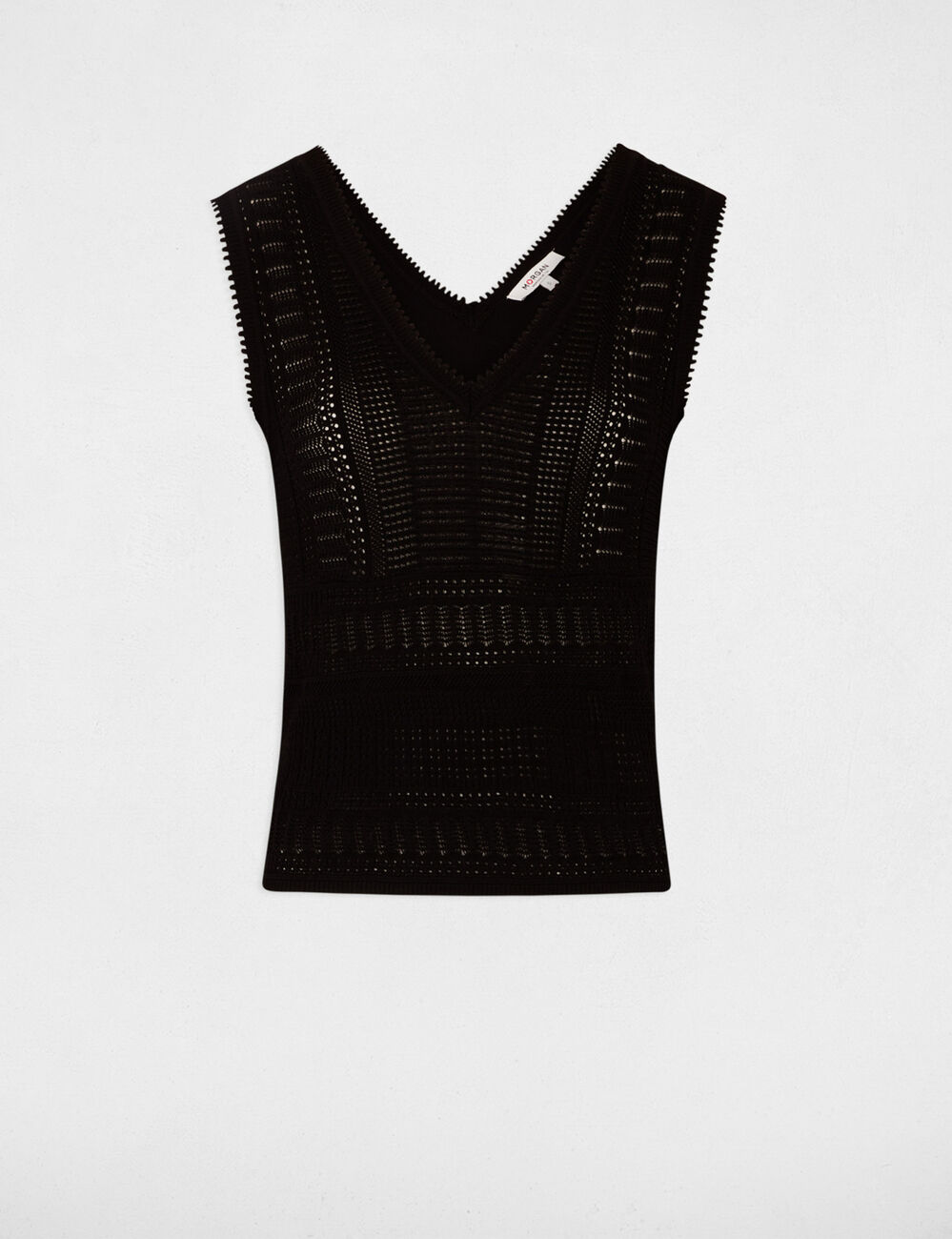 Pull sans manches ajouré noir femme