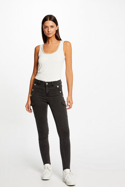 Skinny cargojeans met bruggen mediumgrijs vrouw