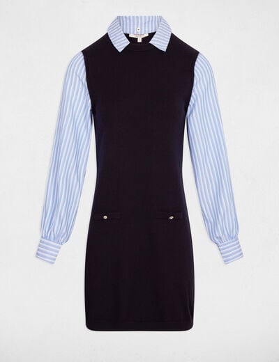 Robe tricot courte cintr&eacute;e bleu marine femme