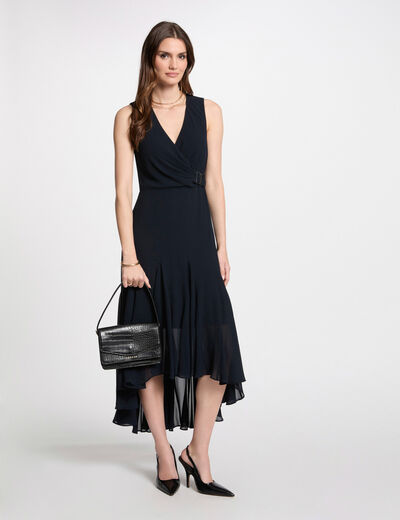 Soepele rechte midi-jurk marineblauw vrouw