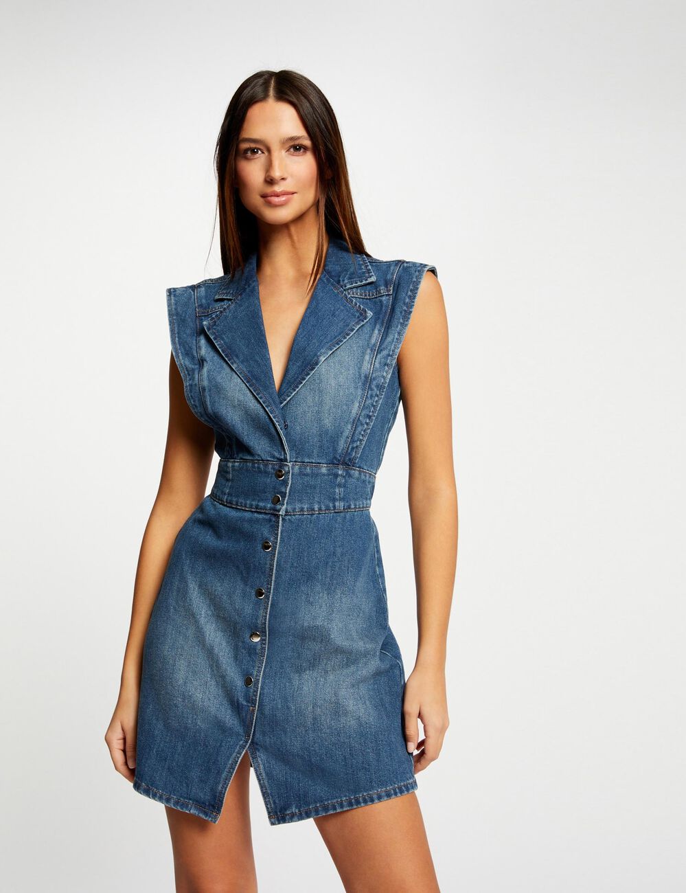 Robe sans manches ceintrée jean stone femme