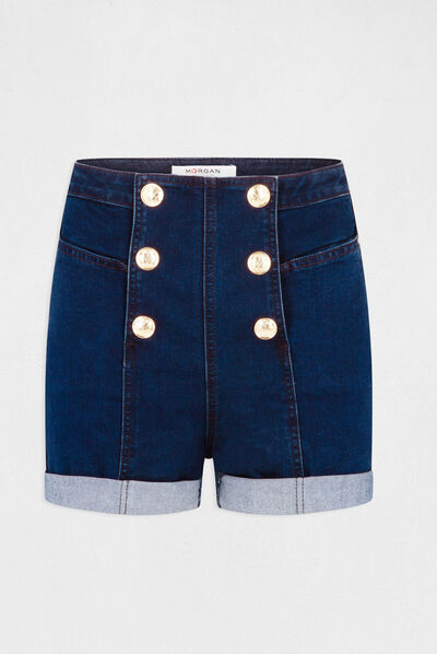 Short ajusté à ponts en jean jean brut femme