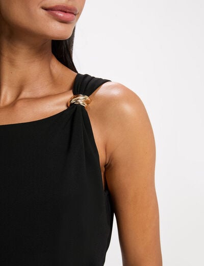 Asymmetrisch T-shirt met sieraad zwart vrouw