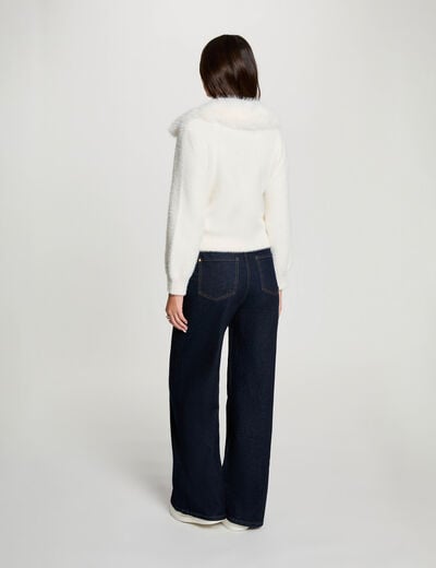 Veste avec col en fourrure ivoire femme