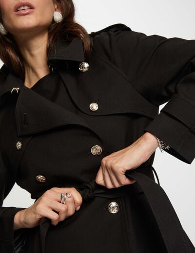 Trench long ceinturé noir femme