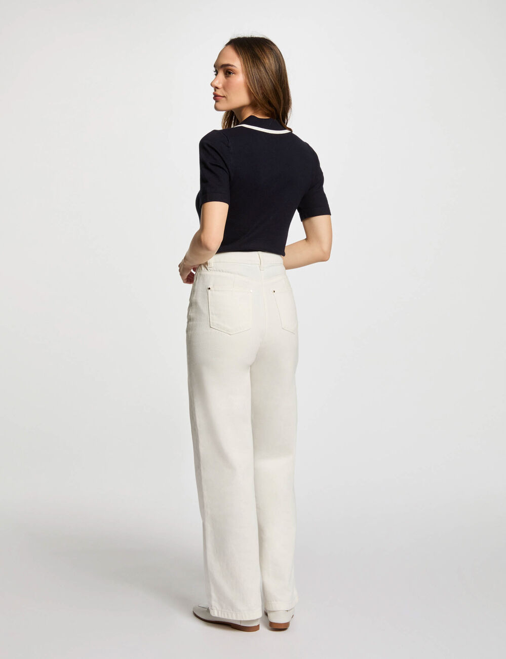 Pull col polo zippé bleu marine femme
