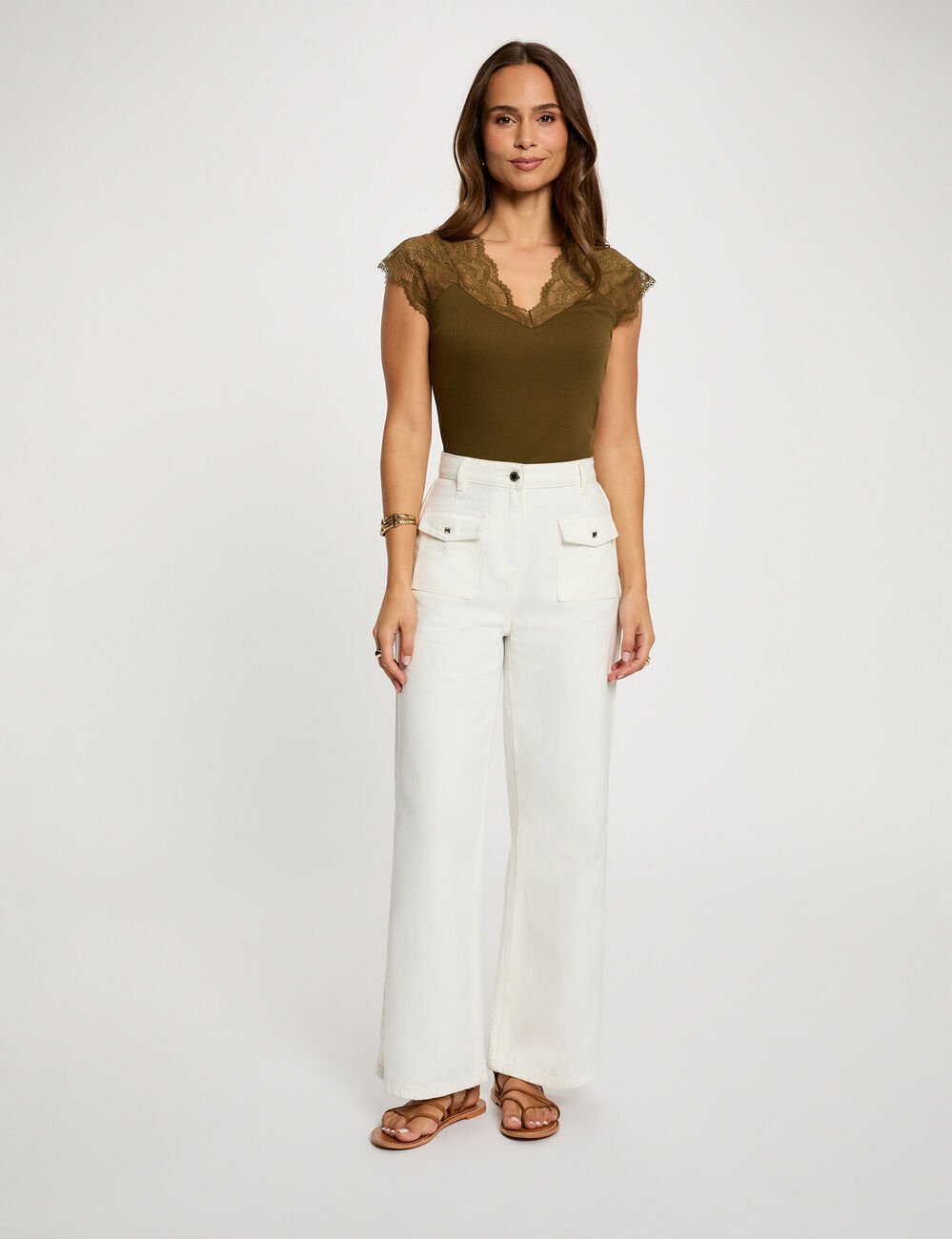 T-shirt manches courtes vert kaki femme