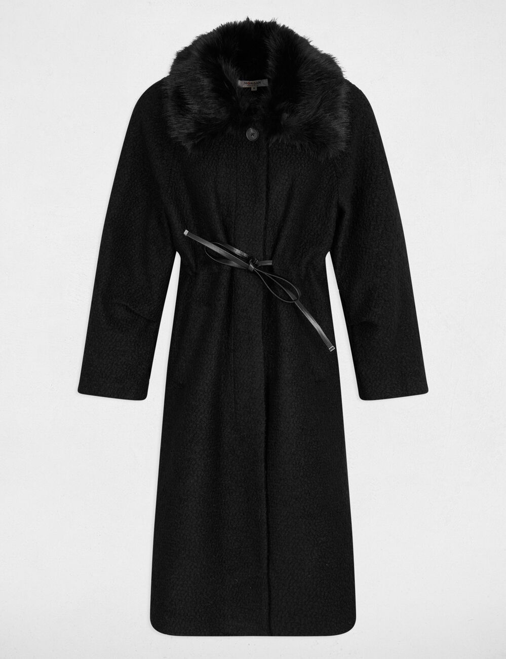 Manteau long fausse fourrure noir femme