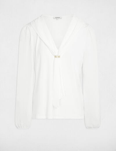 T-shirt voile col lavalli&egrave;re blanc femme