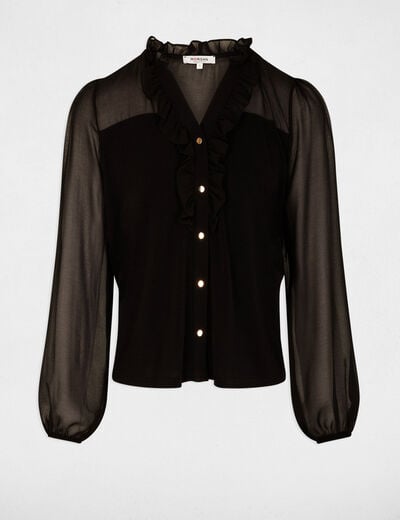 Chemise voile col v noir femme