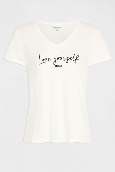 T-shirt met korte mouwen en opschrift ecru vrouw
