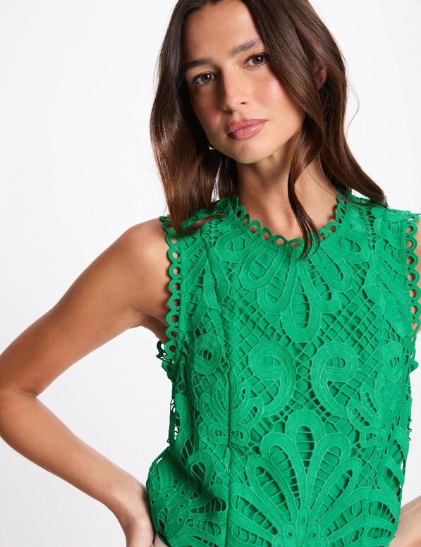 Top sans manches dentelle vert émeraude femme