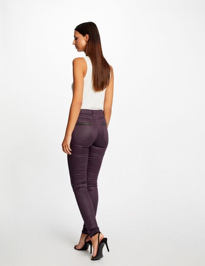 Gecoate skinny broek met juweeldetails pruim vrouw