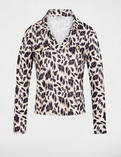 Maille légère col à revers multicolore femme