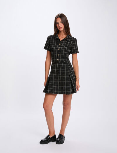 Robe ajustée à plis noir femme