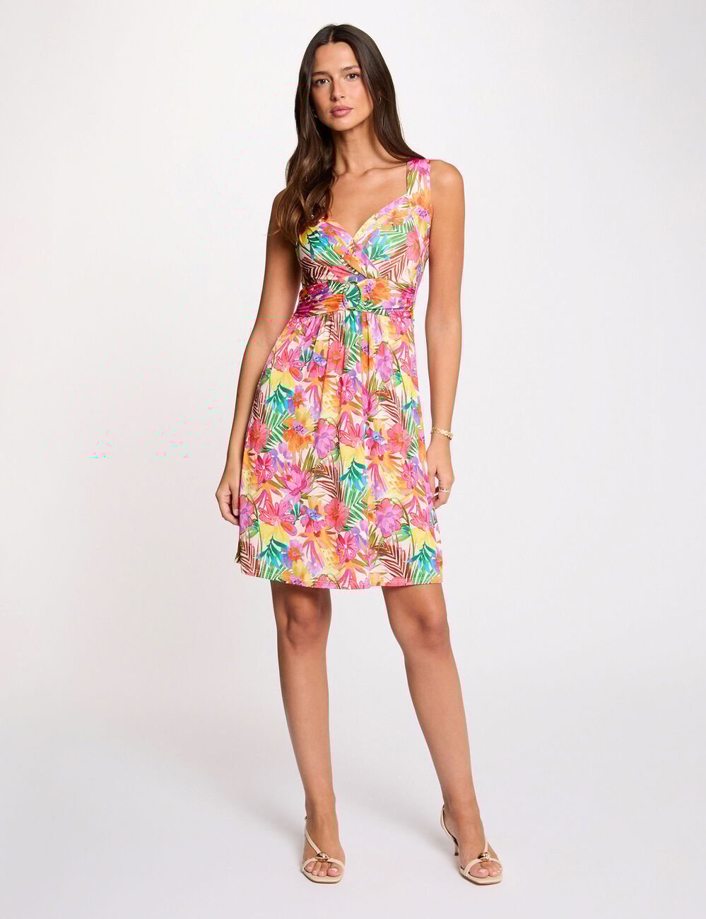 Robe courte col coeur multicolore femme