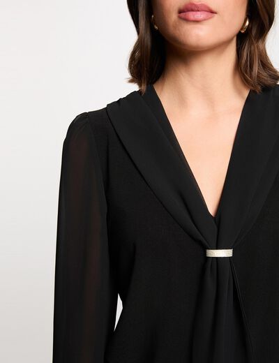 T-shirt voile col lavallière noir femme