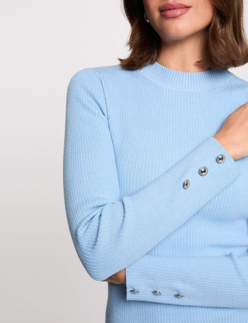 Korte jurk met ronde hals lichtblauw vrouw