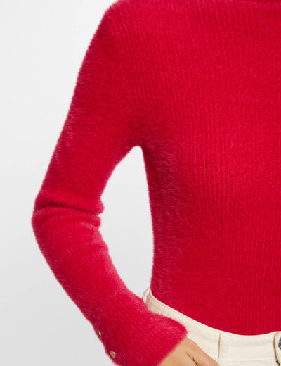 Pull manches longues maille duveteuse fuchsia femme